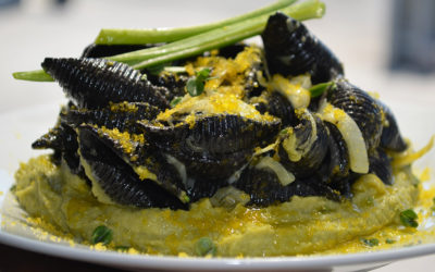 CONCHIGLIE AL NERO DI SEPPIA BROCCOLETTI LIMONE E BOTTARGA
